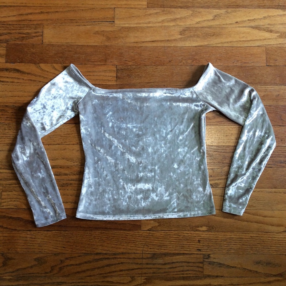 Velvet Off The Shoulders Long Sleeve Shirt
